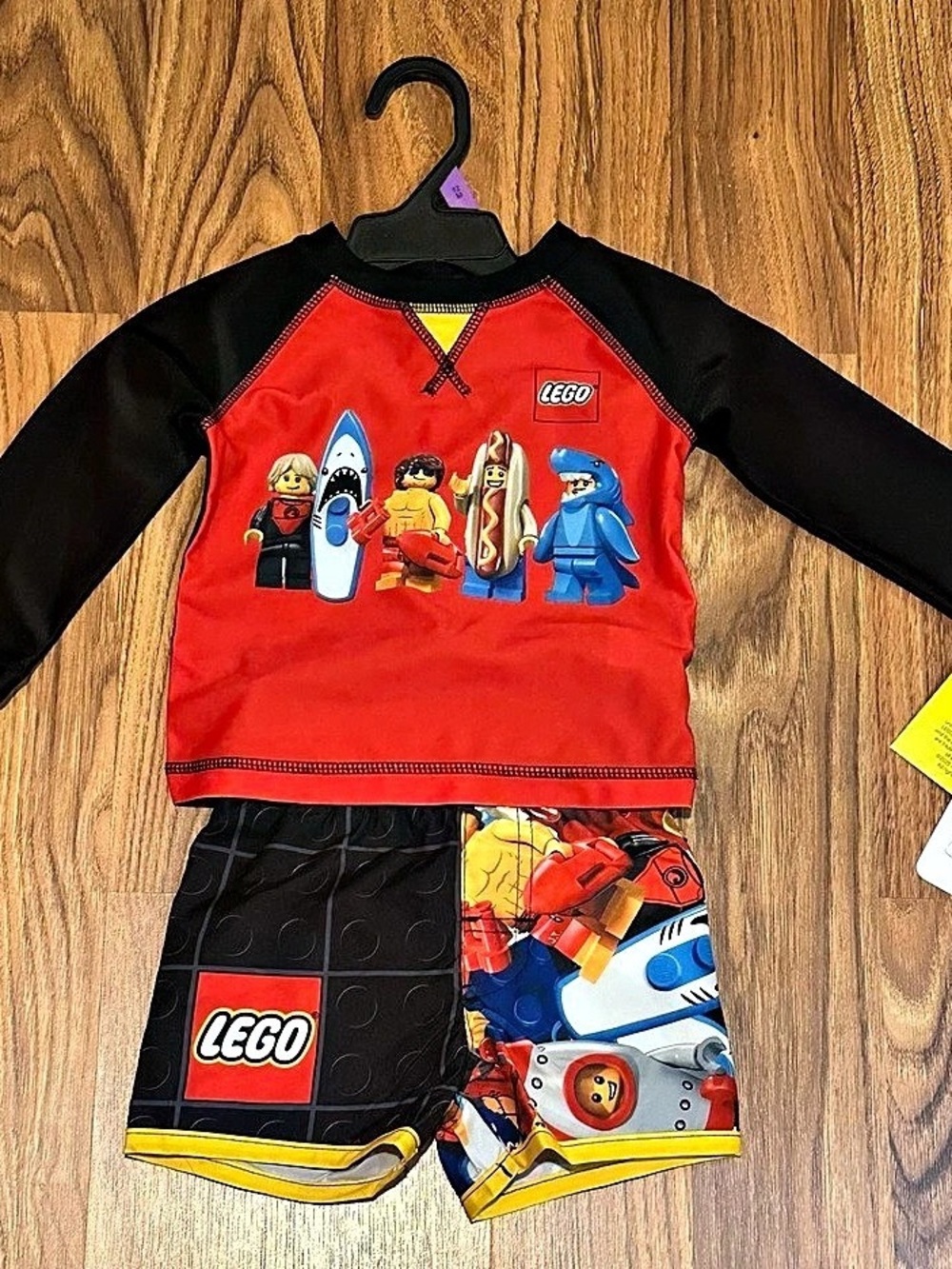 LEGO Minifigure Rashguard and Swim Trunks Set Red & Black 12M